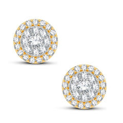 front view of 14K yellow gold round diamond stud earrings