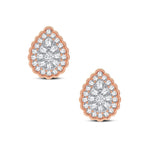 front view of 14K rose gold pear shaped diamond stud earrings