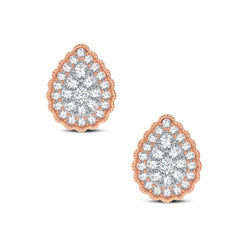 front view of 14K rose gold pear shaped diamond stud earrings
