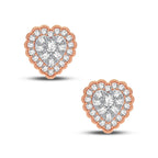 Front view of 14K rose gold heart shaped diamond stud earrings