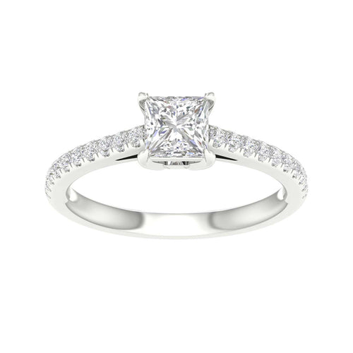 White gold ring with princess cut shaped center stone