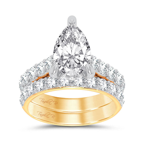 14K 5.00ct Pear Lab Diamond Bridal Set