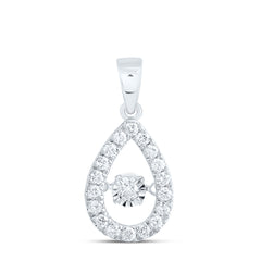 front view of an elegant white gold pear-shaped diamond cut-out pendant featuring a sparkling diamond suspended at the center,