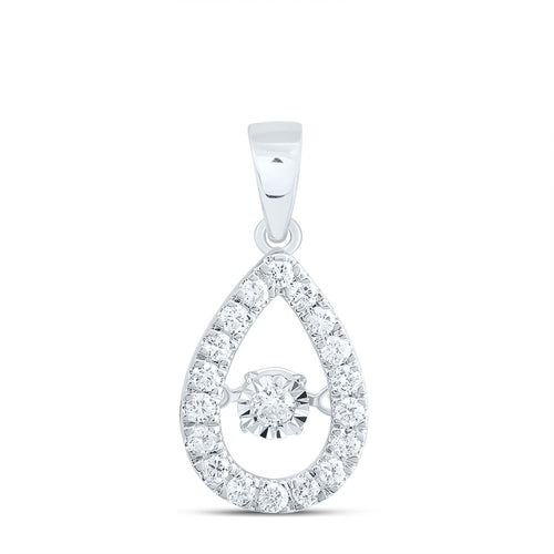 front view of an elegant white gold pear-shaped diamond cut-out pendant featuring a sparkling diamond suspended at the center,