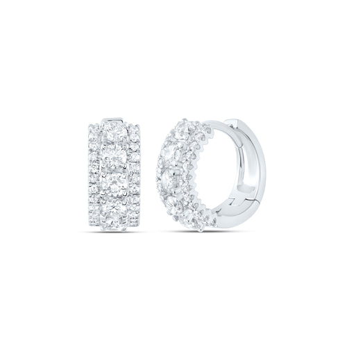 Pendientes Huggies de diamantes de 3 filas y oro de 14 quilates