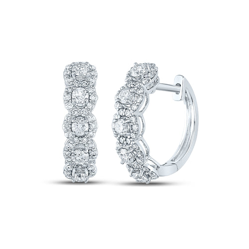 14K Halo Diamond Hoop Earrings