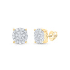 14K yellow gold round cluster diamond earrings