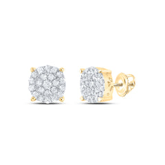 14K yellow gold round cluster diamond earrings