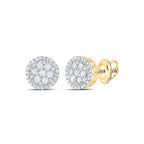 10K yellow gold diamond cluster round stud earrings.
