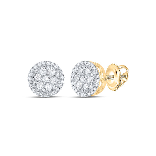 10K yellow gold diamond cluster round stud earrings.
