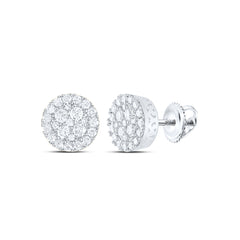 10K white gold round cluster diamond stud earrings