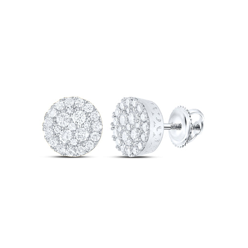 10K white gold round cluster diamond stud earrings