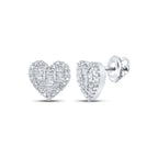 10K white gold heart cluster stud earrings