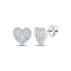 10K white gold heart cluster stud earrings