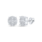 10K white gold round cluster stud earrings