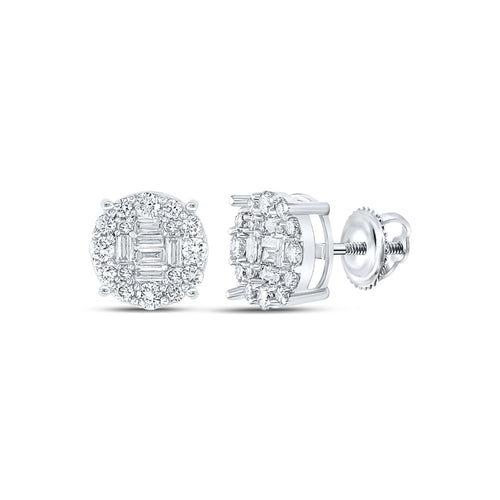 10K white gold round cluster stud earrings
