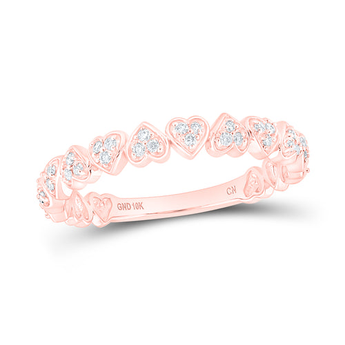 Rose gold diamond band featuring diamond heart shaped clusters set in an alternating pattern, creating a romantic and elegant design