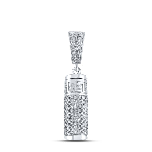 white gold diamond urn pendant with intricate Greek-inspired design and diamond bail