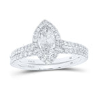 Conjunto nupcial con halo de diamantes marquesa de 14 quilates