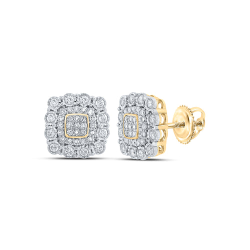 10K yellow gold square cluster diamond earrings