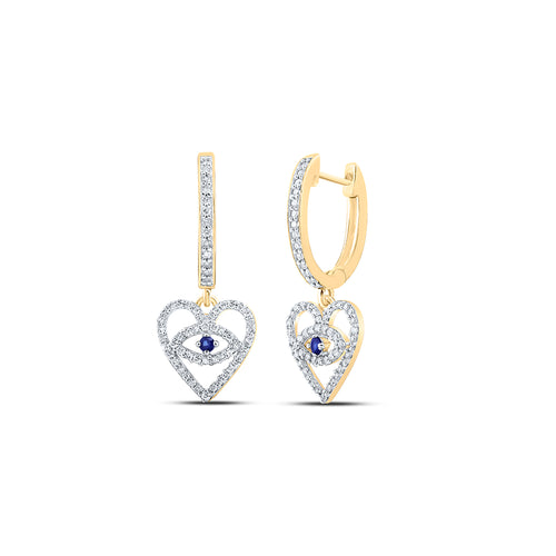 Pendientes colgantes con forma de corazón y ojo malvado con diamantes de 10 quilates