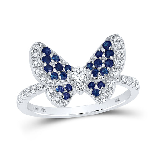 Anillo de mariposa con diamantes y zafiro azul de 10 quilates