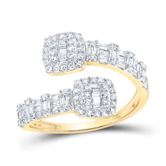 yellow gold cuff diamond ring featuring square diamond clusters on both ends, creating a sleek and elegant design