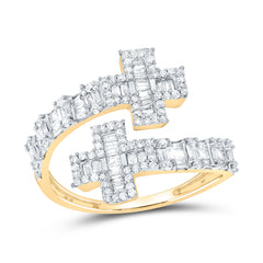 yellow gold cuff diamond ring featuring cross shaped diamond clusters on both ends, creating a sleek and elegant design