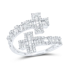 white gold cuff diamond ring featuring cross shaped diamond clusters on both ends, creating a sleek and elegant design