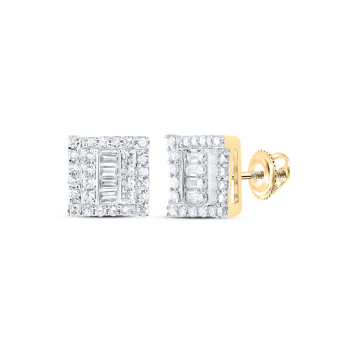 10K yellow gold square diamond cluster stud earrings