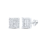 10K white gold square diamond cluster stud earrings