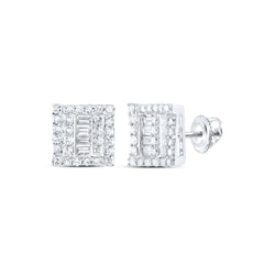 10K white gold square diamond cluster stud earrings