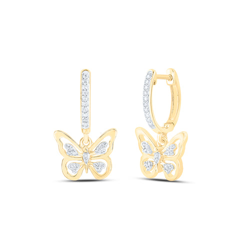 Pendientes colgantes de mariposa con diamantes de 10 quilates