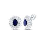 14K white gold blue sapphire center and diamond halo stud earrings