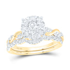 Conjunto nupcial de racimo redondo de 10 quilates y 1,00 ct