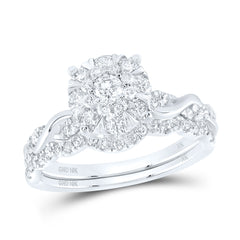 Conjunto nupcial de racimo redondo de 10 quilates y 1,00 ct