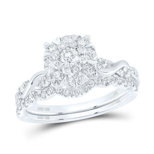Conjunto nupcial de racimo redondo de 10 quilates y 1,00 ct