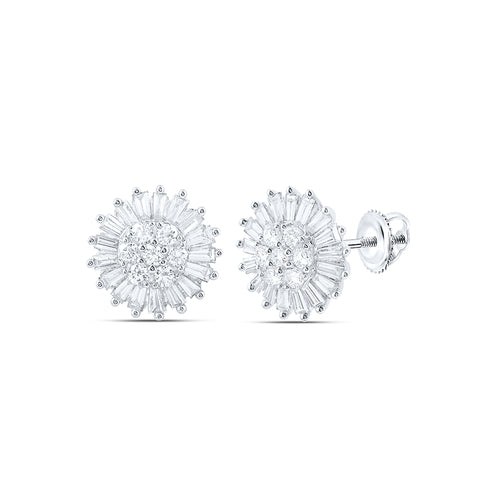 14K white gold flower shaped earrings