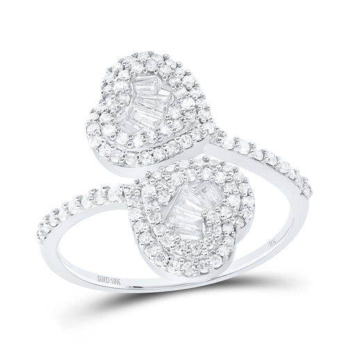Cuff ring featuring heart-shaped diamond clusters on both ends, adding a charming touch.