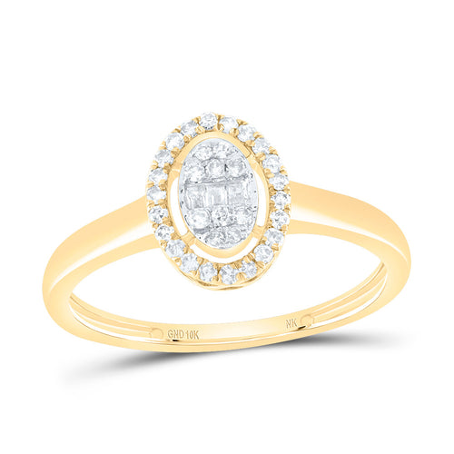 yellow gold oval shaped diamond ring with cluster center and halo