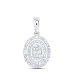 Elegant oval pendant featuring a sparkling white gold diamond cluster at the center, framed by two rows of shimmering diamonds