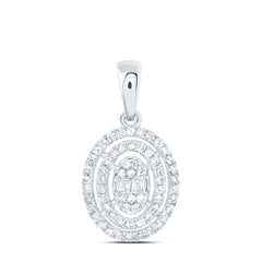 Elegant oval pendant featuring a sparkling white gold diamond cluster at the center, framed by two rows of shimmering diamonds
