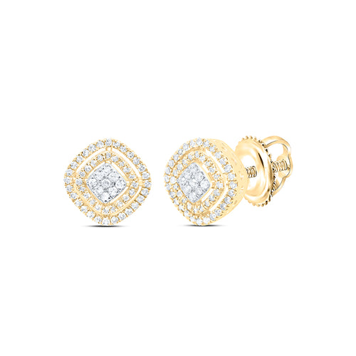 10K yellow gold fancy shaped diamond cluster earrings