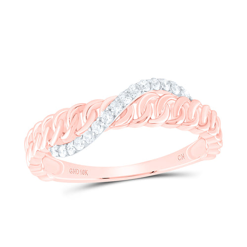 rose gold Cuban-style gold band with a diamond twist design going across the band, adding a touch of elegance and sparkle