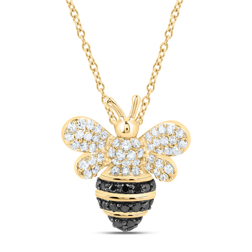 Colgante de abeja de miel negra con diamantes de 10 quilates