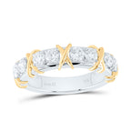 Diamond band featuring two stones and a gold criss-cross design, alternating around the ring for a unique and stylish look