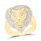 Anillo de diamantes con cara de león de 10 quilates