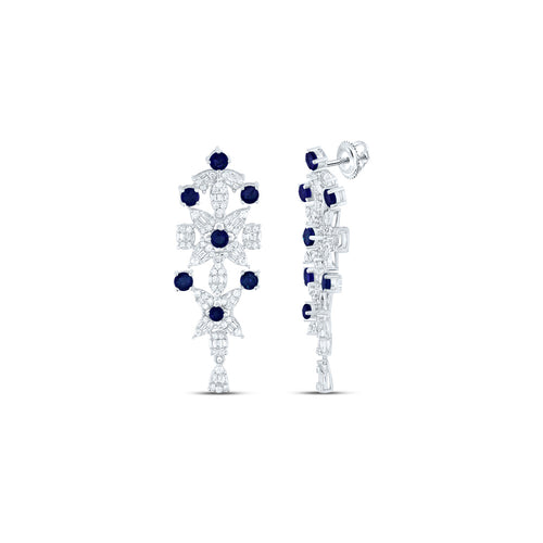 Pendientes de diamantes de 14 quilates y zafiro azul natural