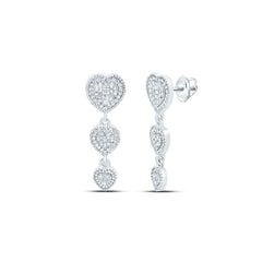 Pendientes colgantes de tres corazones con diamantes de talla baguette y redonda de 10 quilates