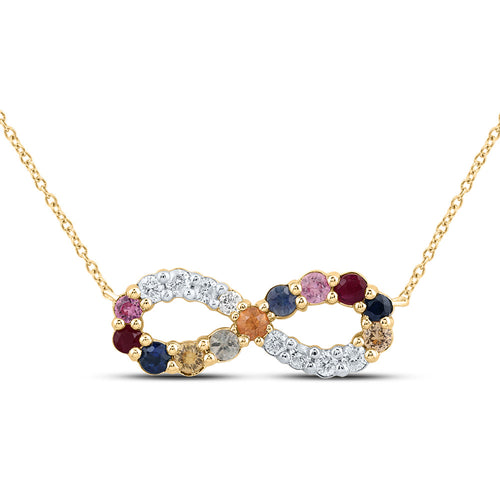 Colgante de infinito con diamantes de 10 quilates y zafiro multicolor natural